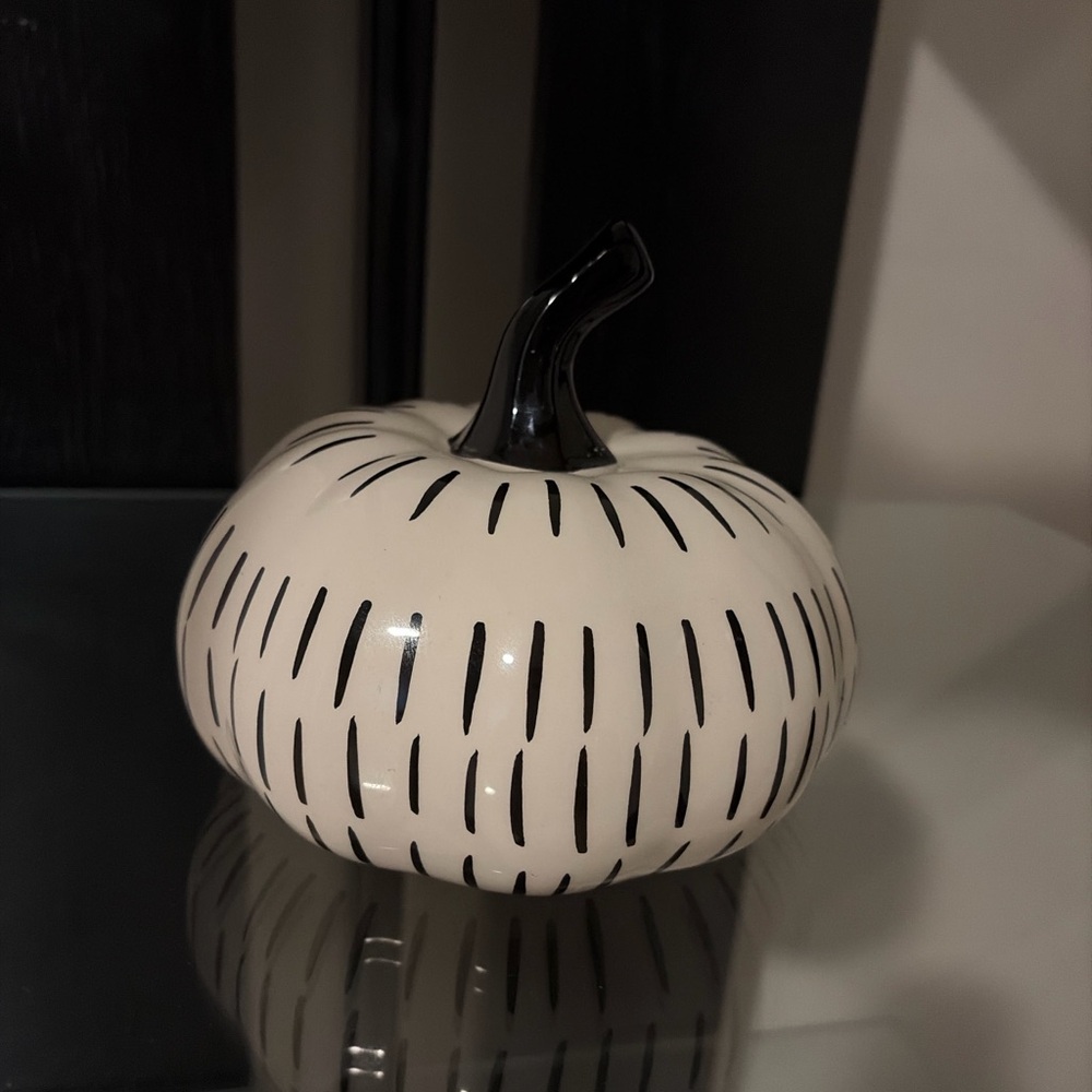 Robert Stanley Signature Collection White Pumpkin, Black Stripe Stem, 6.25in
